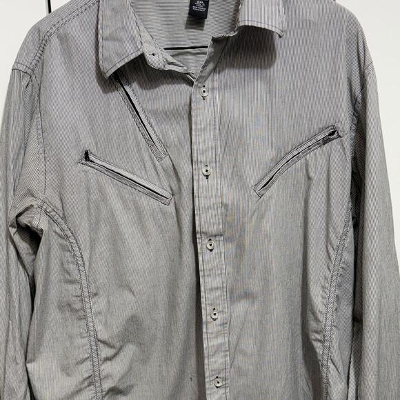 Rocawear Black White Gray Pinstriped Casual Button Down Shirt Top Mens Size 2XL - Picture 3 of 8